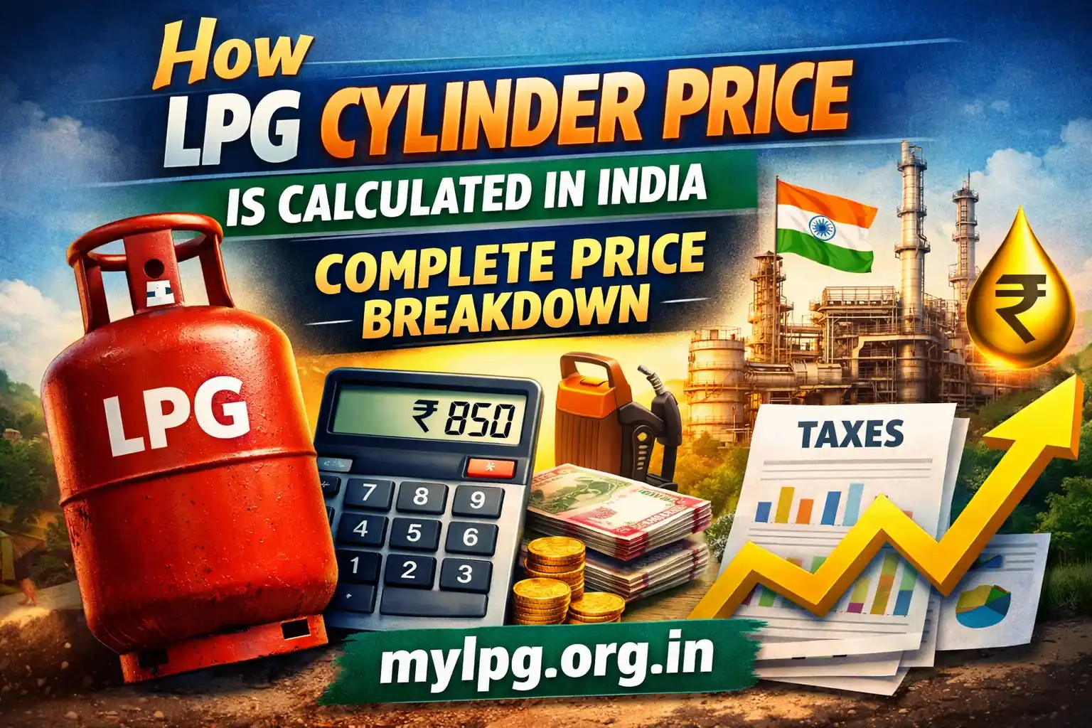How LPG Cylinder Price Is Calculated in India complete price breakdown with LPG cylinder, calculator and mylpg.org.in