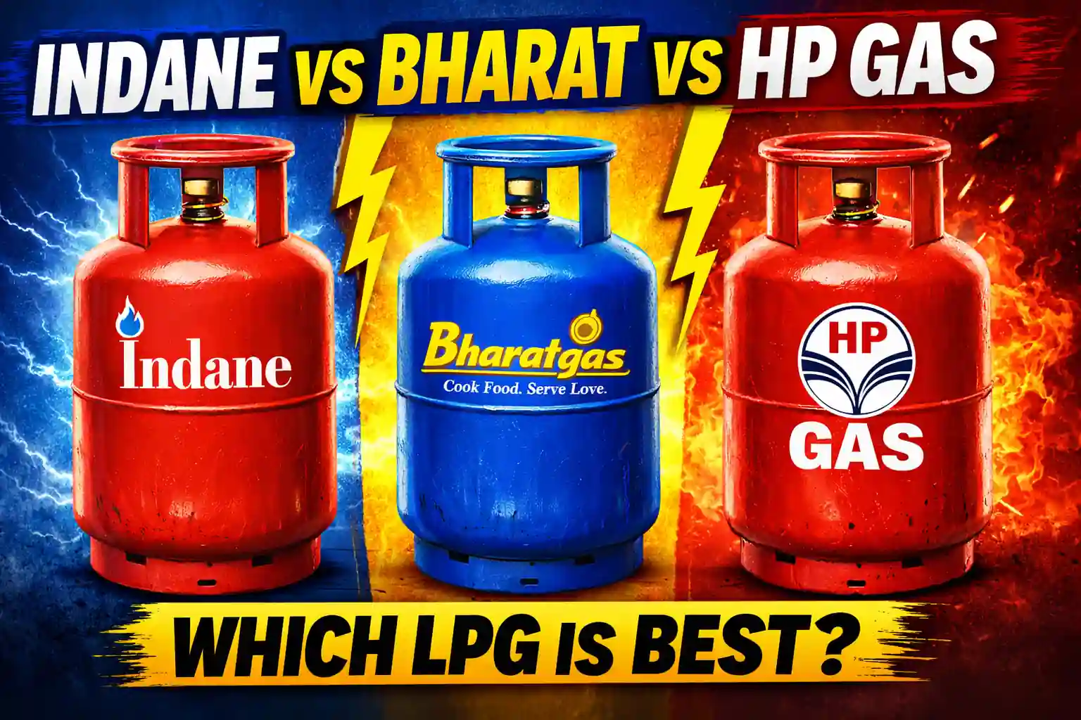 Indane vs Bharat vs HP Gas comparison thumbnail India LPG cylinders